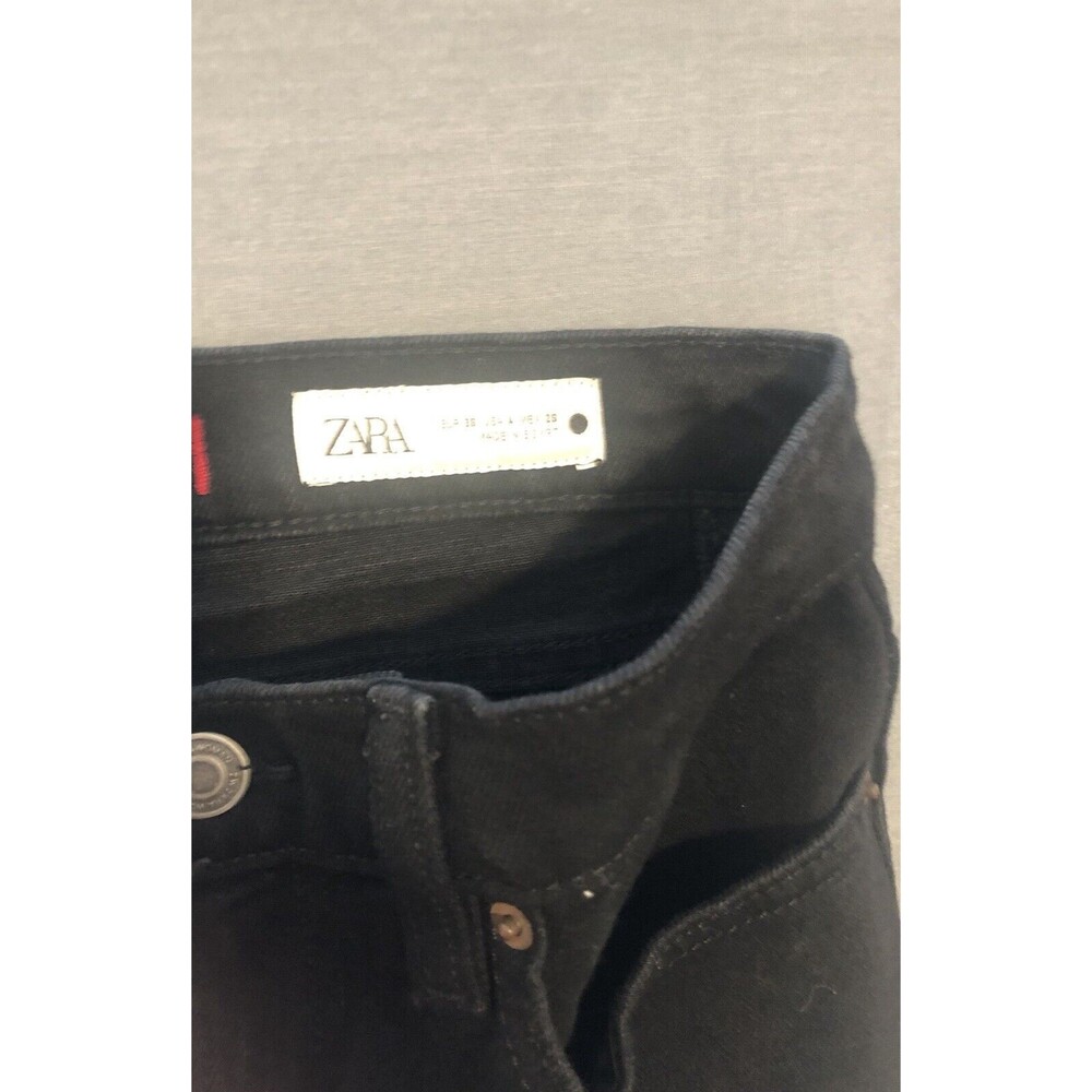 ZARA Black High Rise Straight Wide Leg Raw Hem Denim Jeans Sz. 4